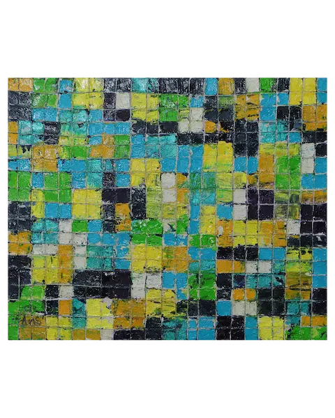 Gemälde klein blau grün gelb Quadrate Kästchen abstrakt Kunst Unikat glänzend