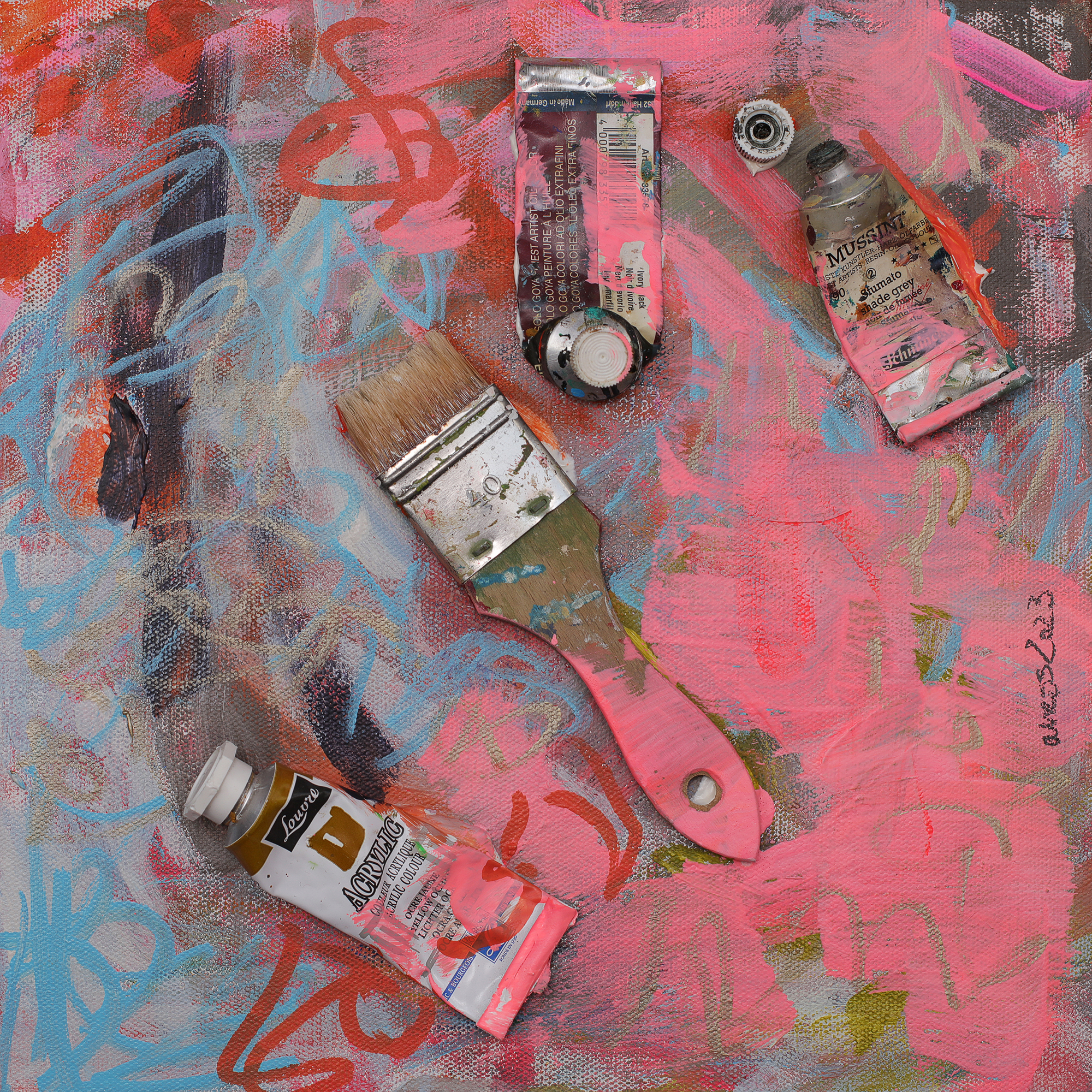 echtes Gemälde Bild Objekt Objekte pink rosa hell blau pastell abstrakt rose