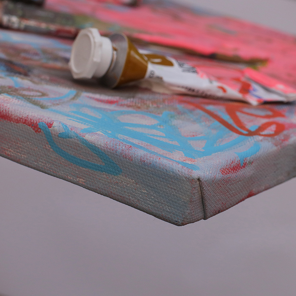 Detail echtes Gemälde Bild Objekt Objekte pink rosa hell blau pastell abstrakt rose