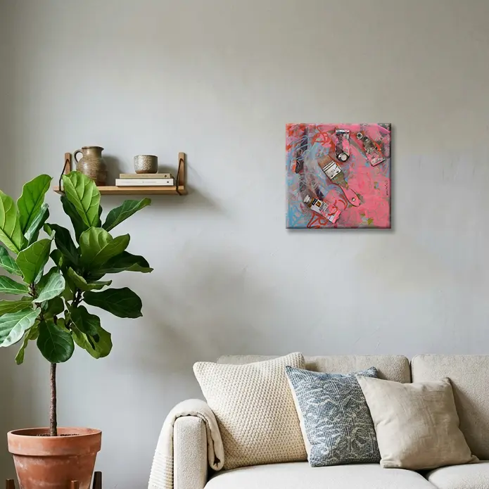 Wandbild für modernes Wohndesign echtes Gemälde Bild Objekt Objekte pink rosa hell blau pastell abstrakt rose