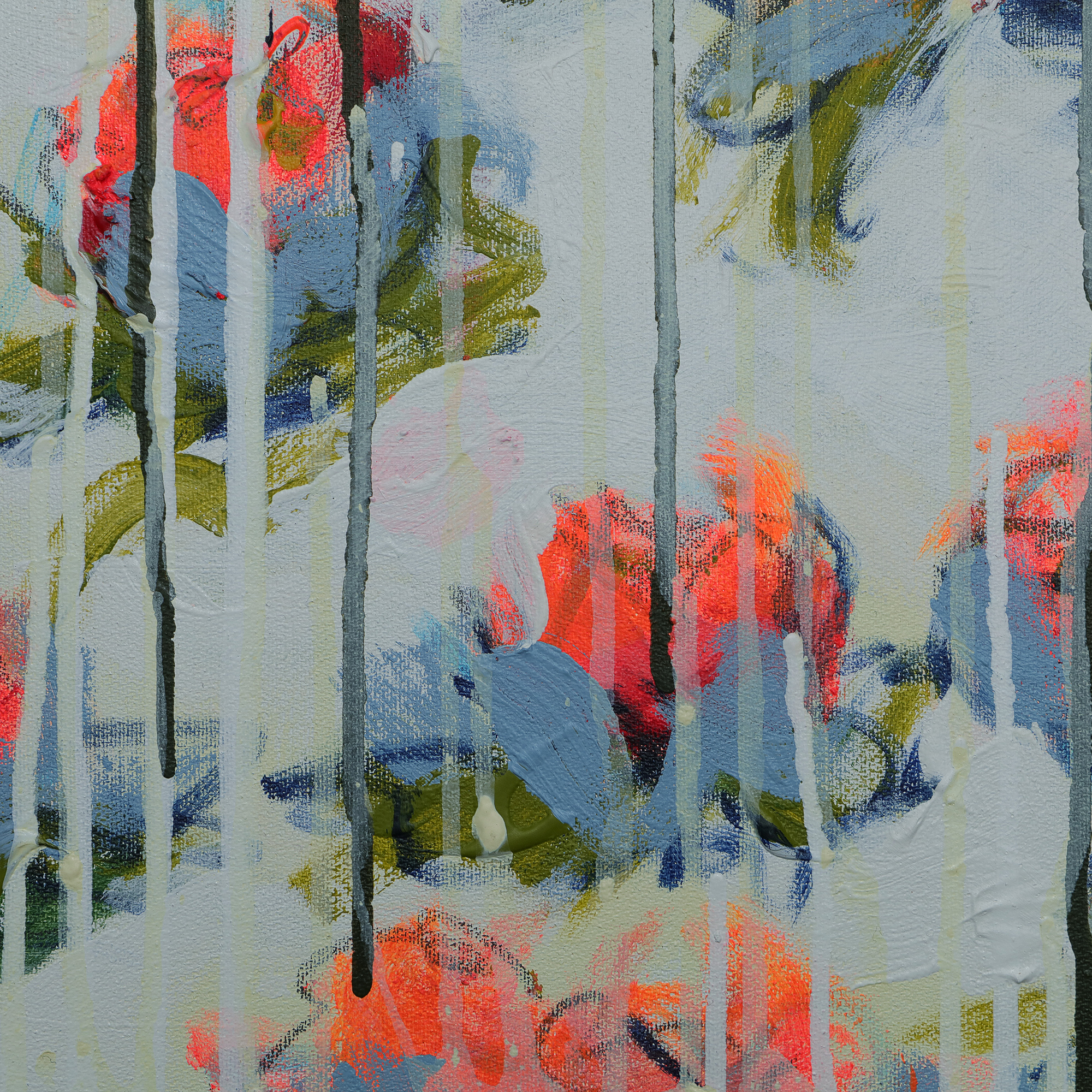 Detail echtes Art Gemälde Bild Teich See Rosen Lilien weiss neon orange weiß Verlauf