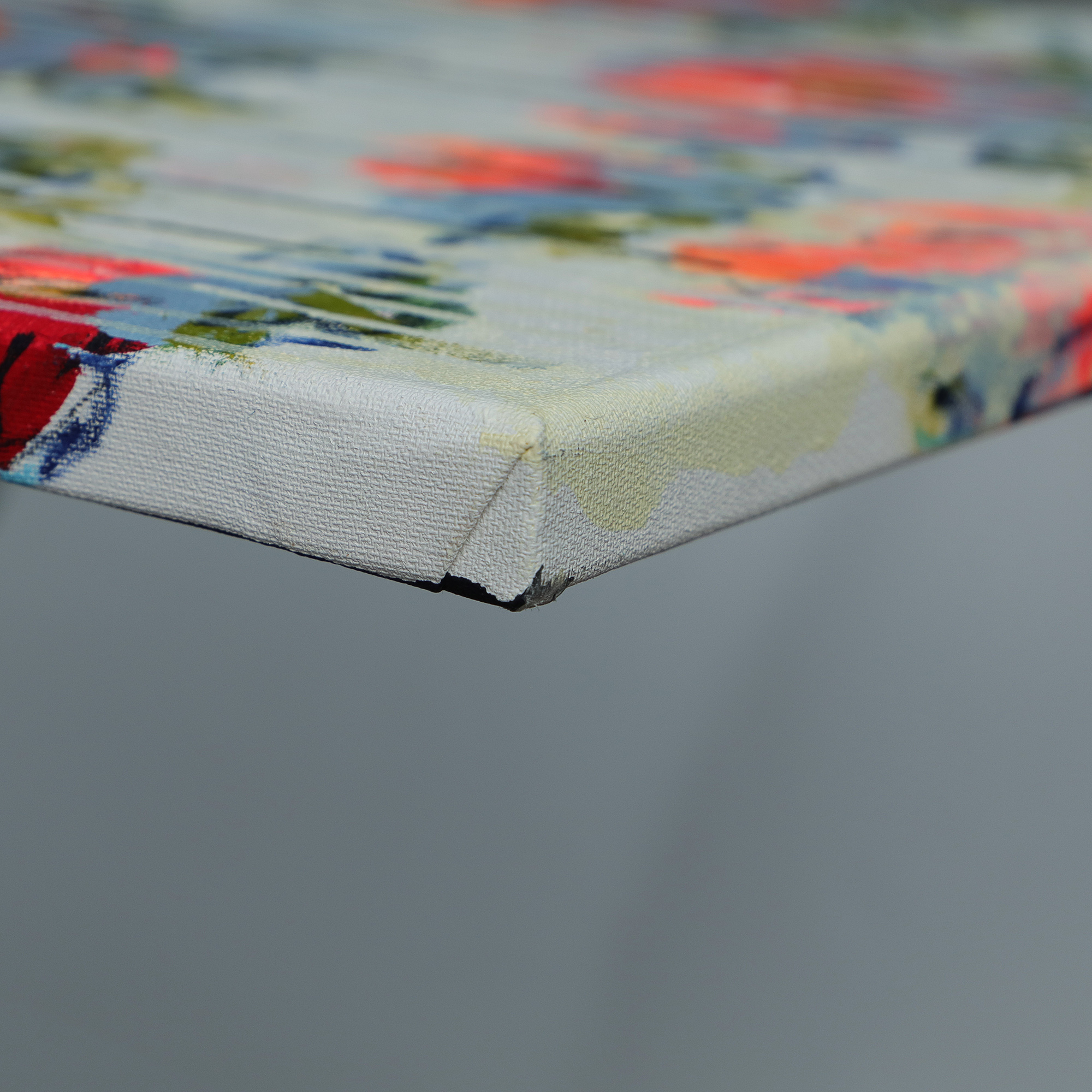 Detail echtes Art Gemälde Bild Teich See Rosen Lilien weiss neon orange weiß Verlauf