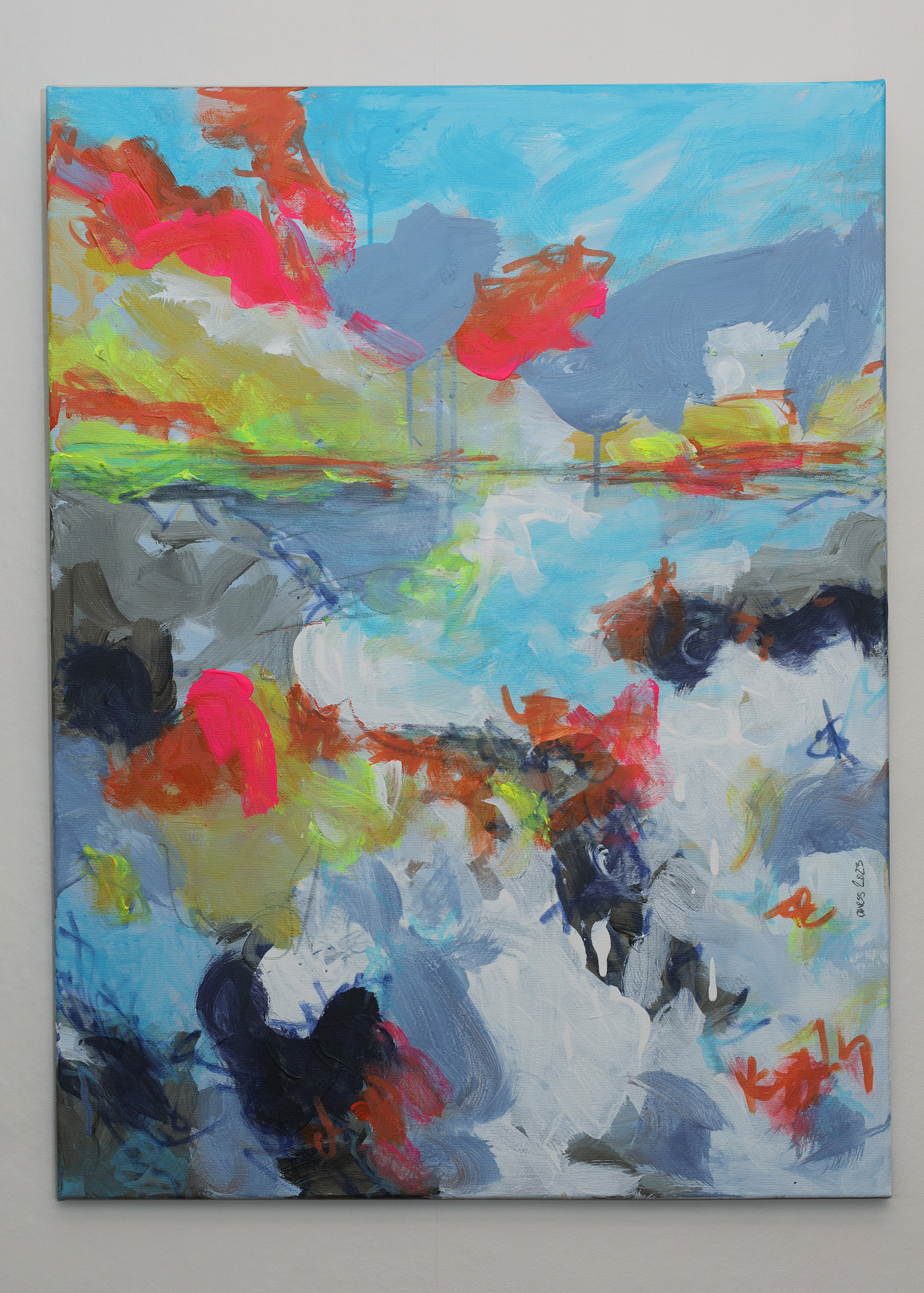 Detail XL Gemälde Bild gelb hell blau neon Sonne Sonnen Untergang Meer Strand Nordsee