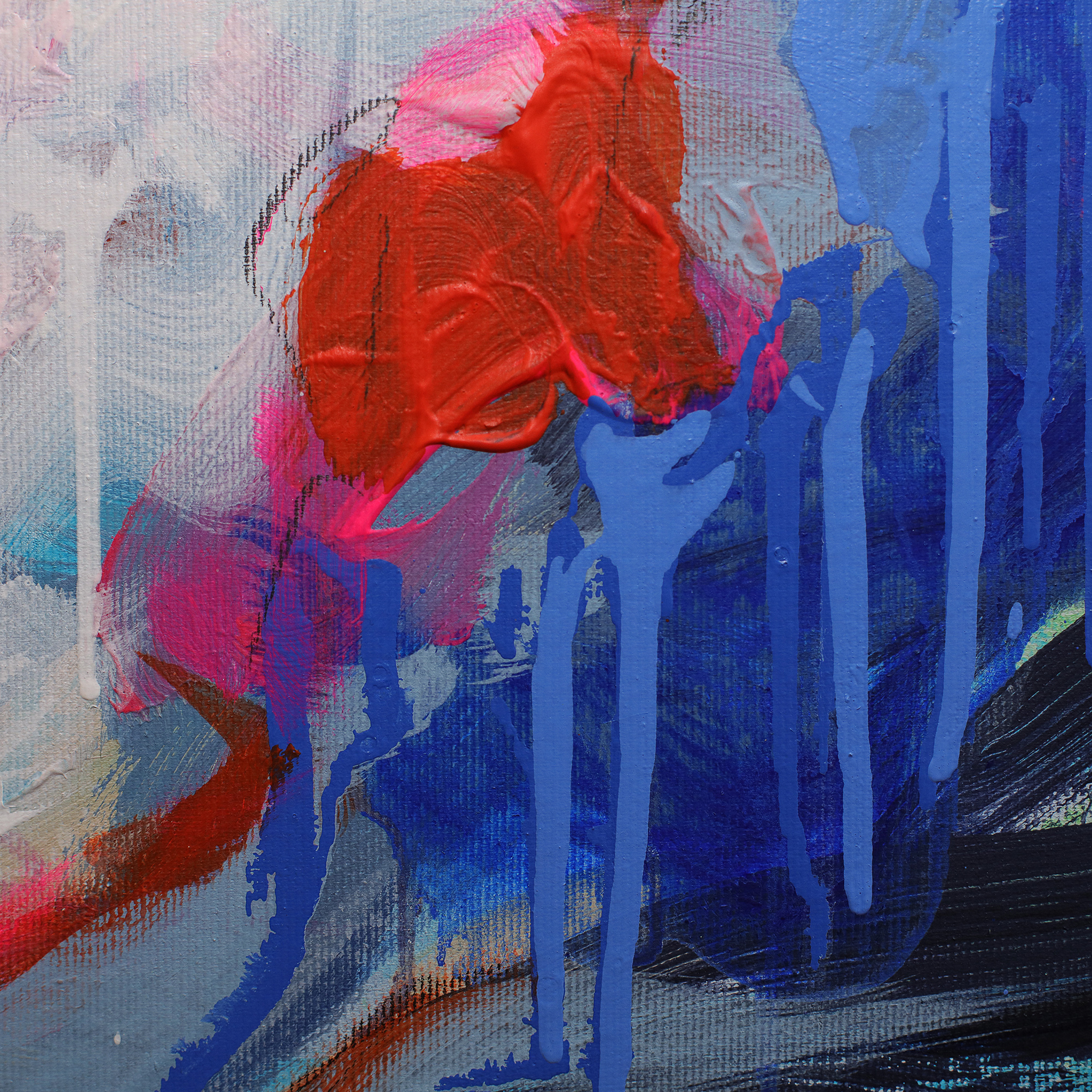 Detail XXL XL Gemälde Bild weiss blau Blume Bluete Garten Mohn Rose Pfingst abstrakt