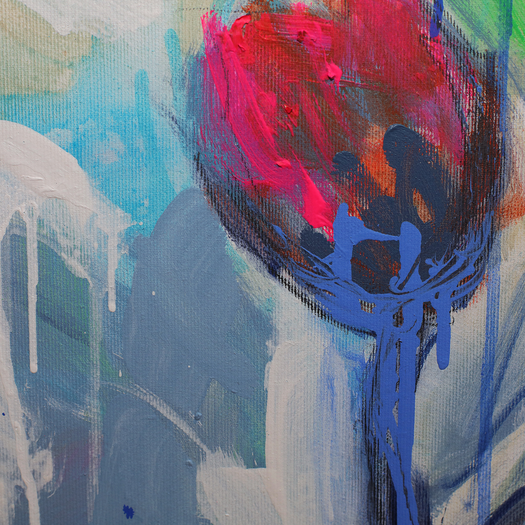 Detail XXL XL Gemälde Bild weiss blau Blume Bluete Garten Mohn Rose Pfingst abstrakt