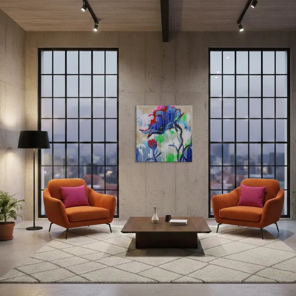 Wandbild für modernes Wohndesign XXL XL Gemälde Bild weiss blau Blume Bluete Garten Mohn Pfingstrose abstrakt