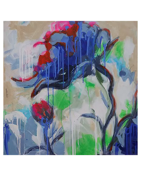 XXL XL Gemälde Bild weiss blau Blume Bluete Garten Mohn Pfingstrose abstrakt