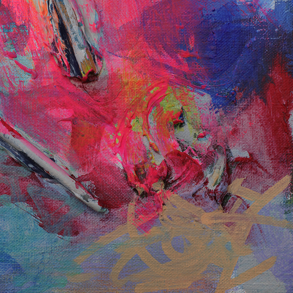 Detail Mini XS Gemälde klein blau pastell pink Pinsel Objekt Objekte Pinsel Tuben Art