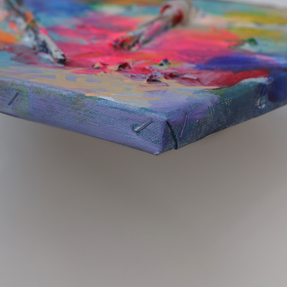 Detail Mini XS Gemälde klein blau pastell pink Pinsel Objekt Objekte Pinsel Tuben Art