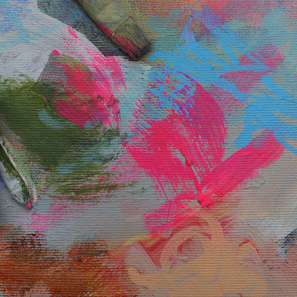 Detail Mini XS Gemälde Bild blau lila pastell pink Pinsel Objekt Objekte Pinsel Tuben