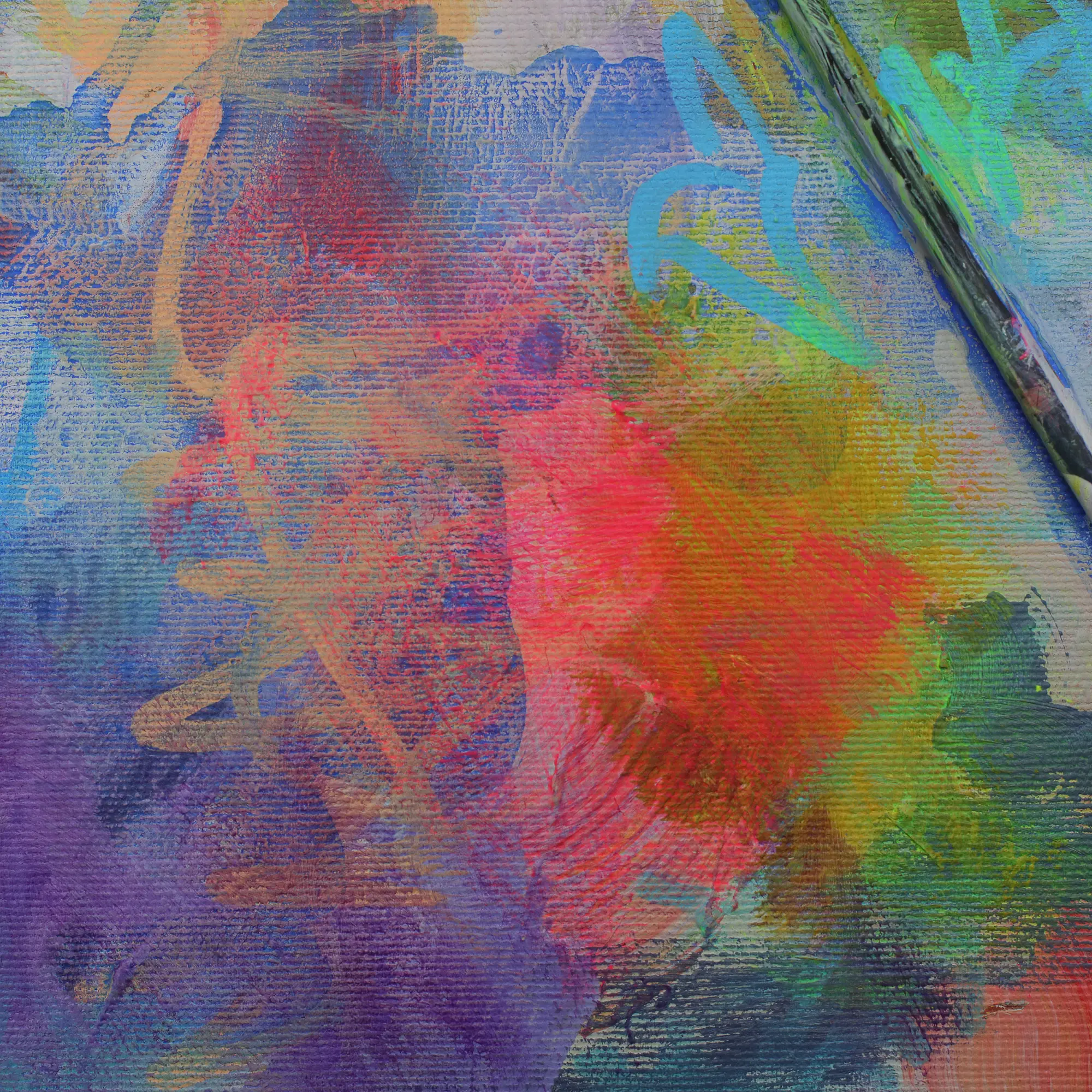 Nahaufnahme Mini XS Gemälde Bild blau lila pastell pink Pinsel Objekt Objekte Pinsel Tuben