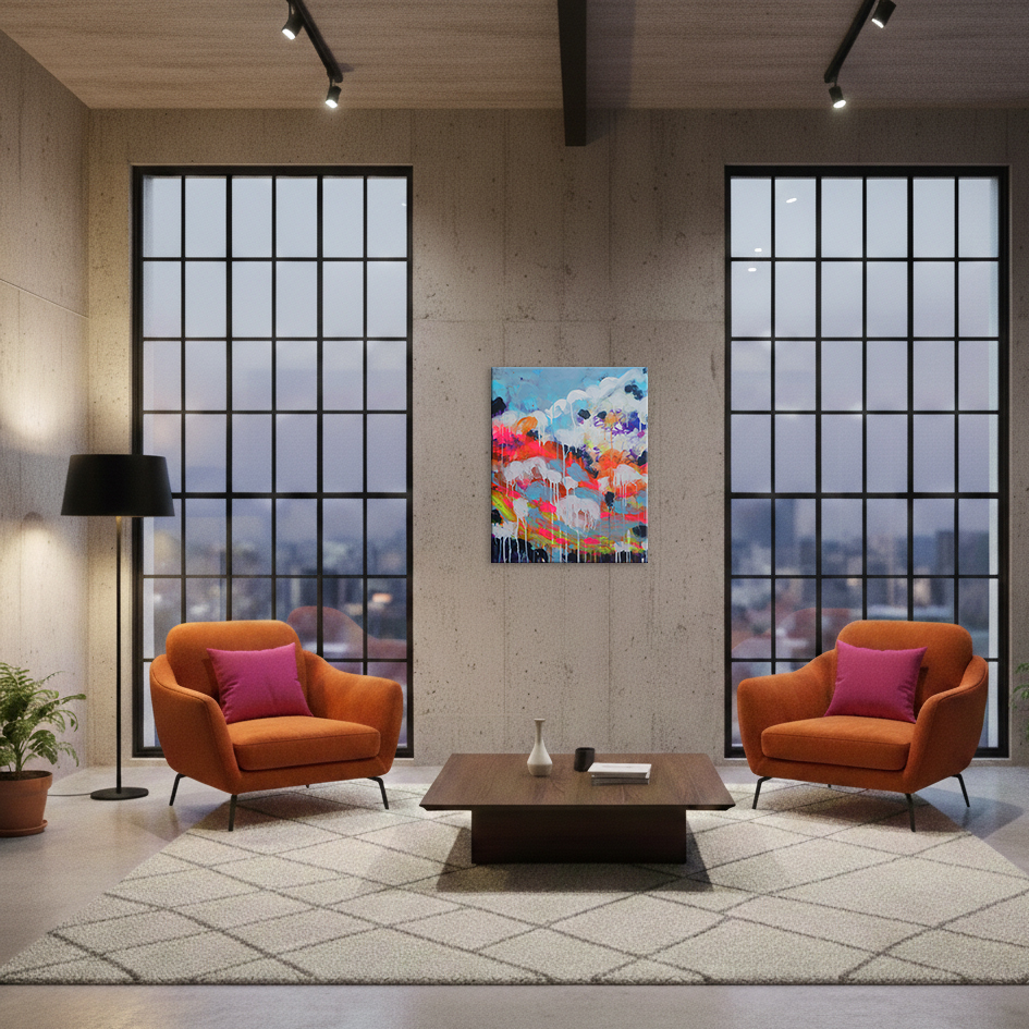 Detail Gemälde Wand Bild neon lila dunkel blau Himmel Abend Sylt Meer Nordsee Strand