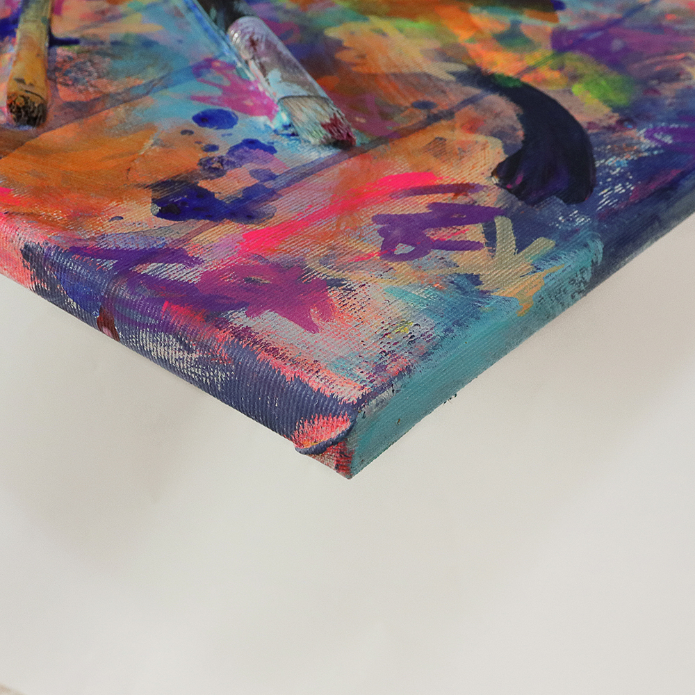 Detail Gemälde Bild schmal neon Struktur gelb rot pink lila abstrakt Objekte Pinsel