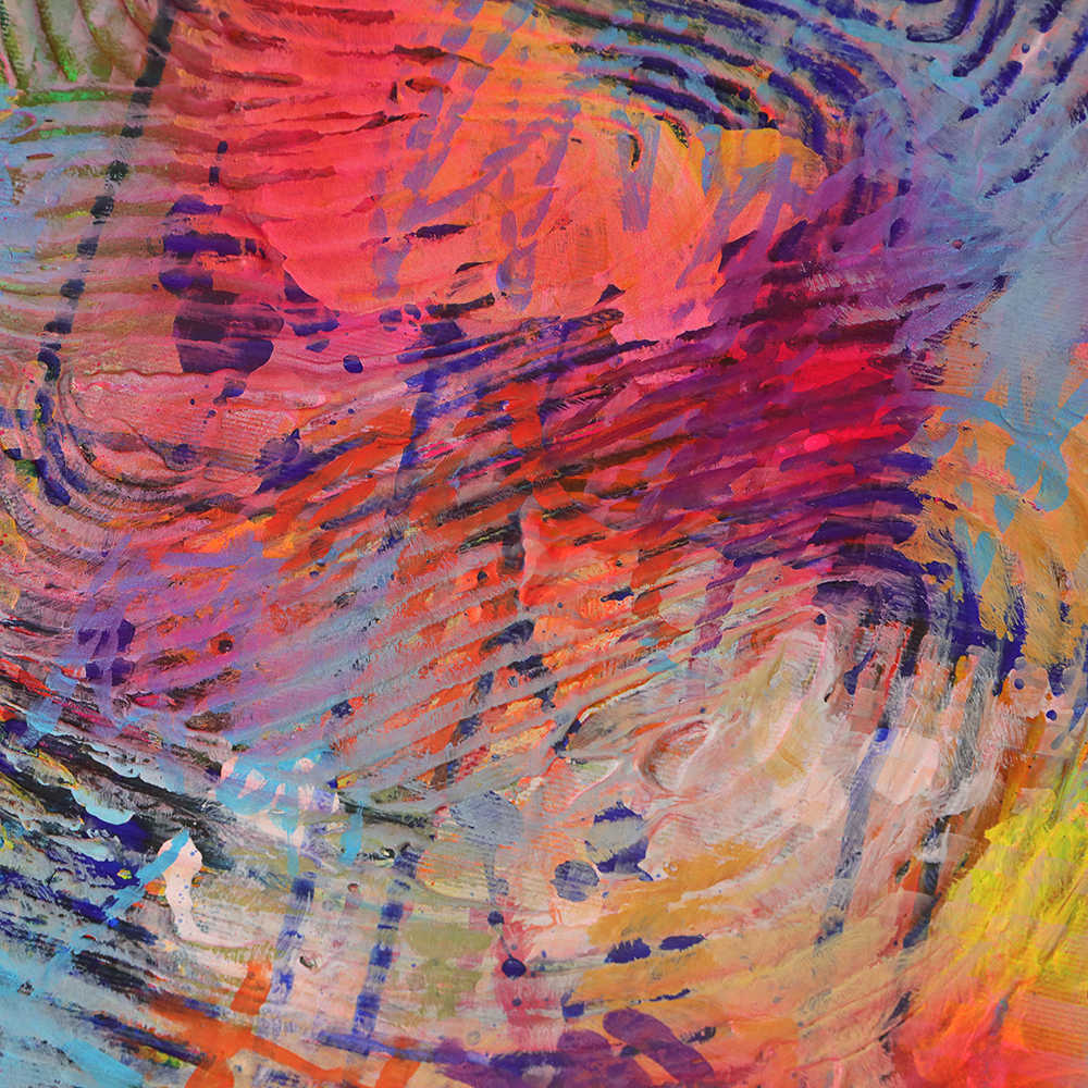 Detail Mini XS Gemälde Bild abstrakte klein neon Struktur gelb blau Linien Streifen