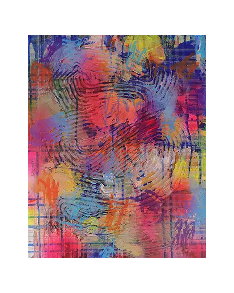 Mini XS Gemälde Bild abstrakte klein neon Struktur gelb blau Linien Streifen