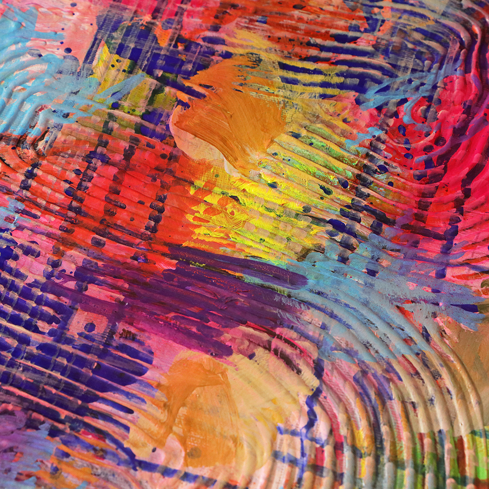 Detail Mini XS Gemälde Bild abstrakte klein neon Struktur gelb pink Linien Streifen