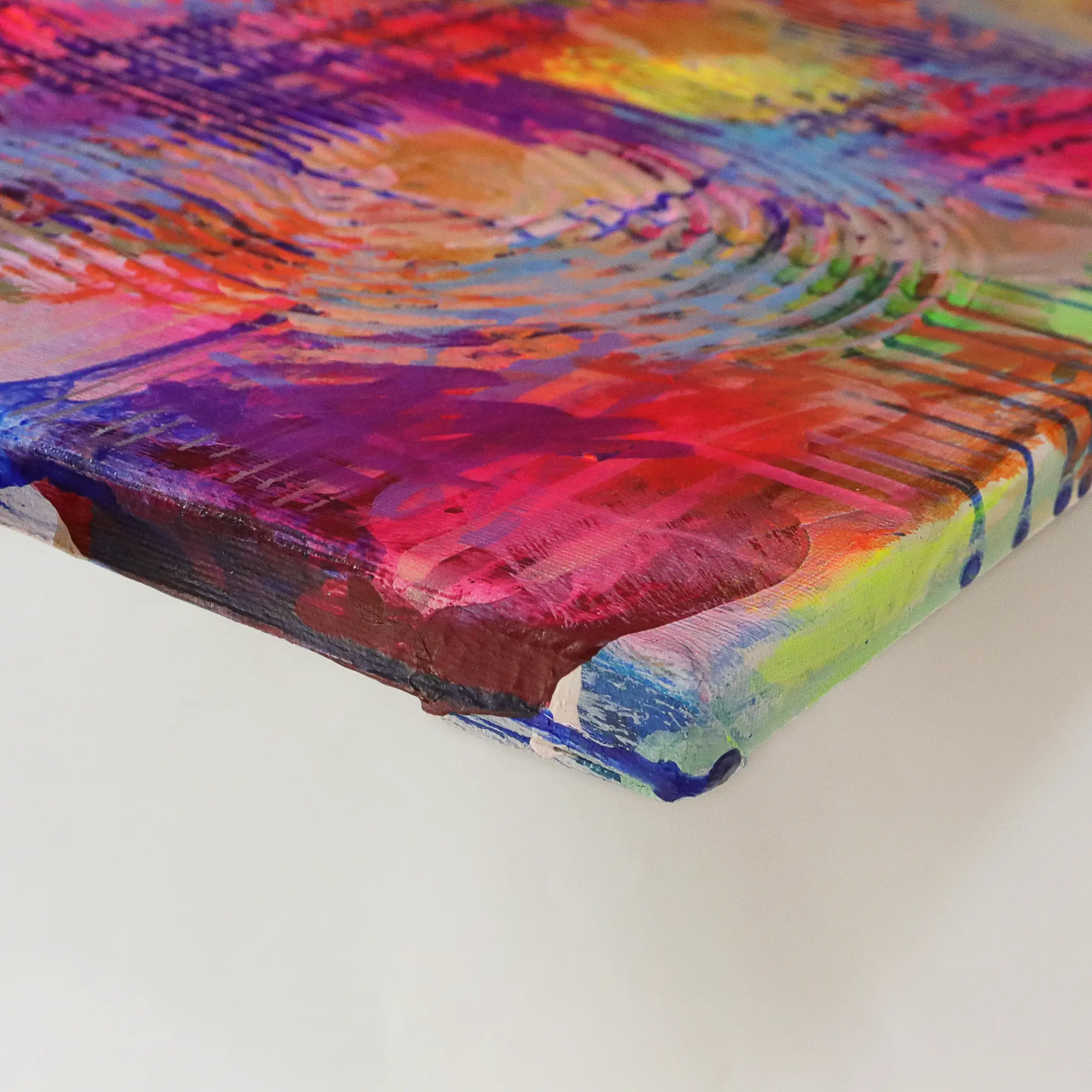 Nahaufnahme Mini XS Gemälde Bild abstrakte klein neon Struktur gelb pink Linien Streifen