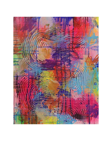 Mini XS Gemälde Bild abstrakte klein neon Struktur gelb pink Linien Streifen