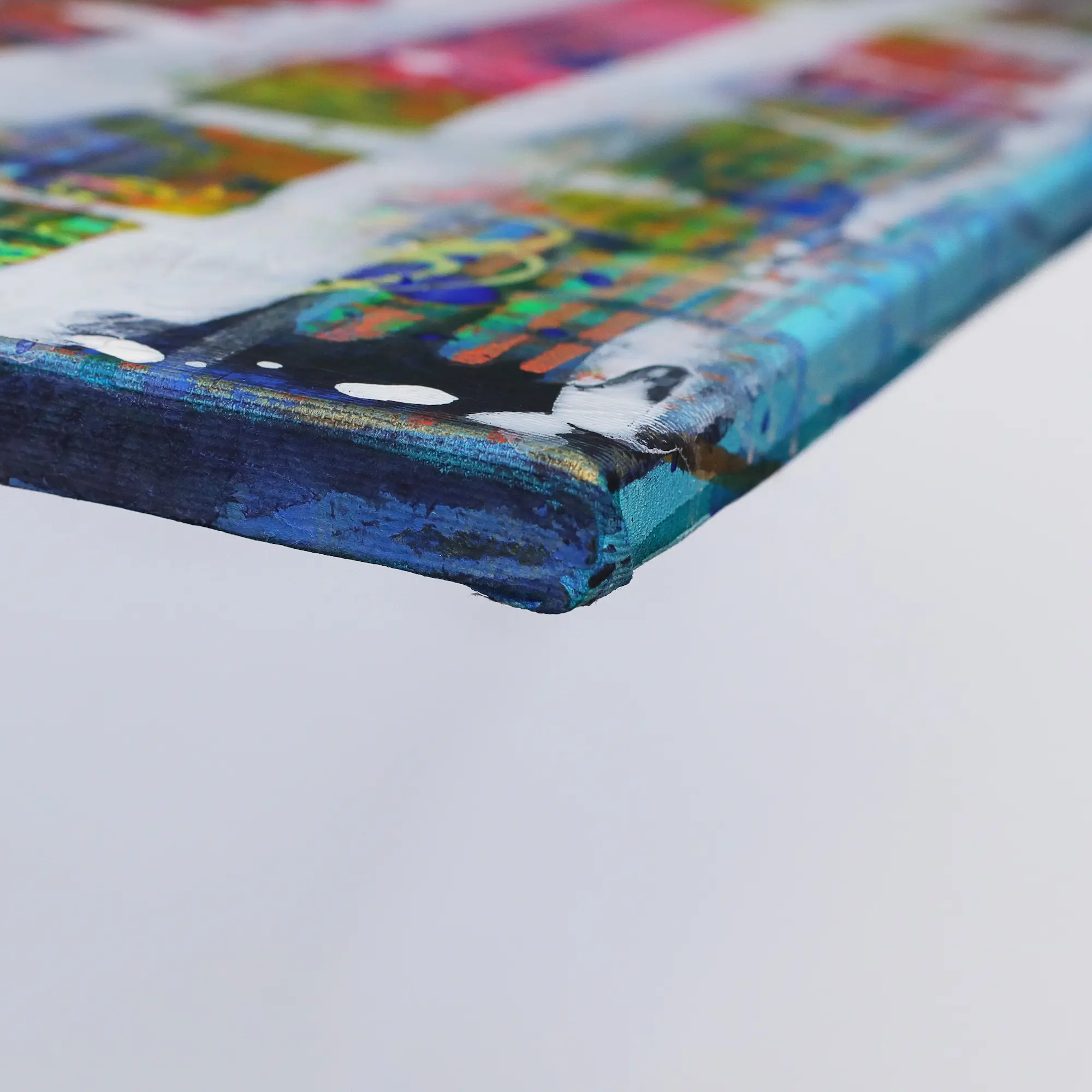 Nahaufnahme Gemälde Bild Unikat echt original Hotel Art abstrakt neon pink blau gelb orange