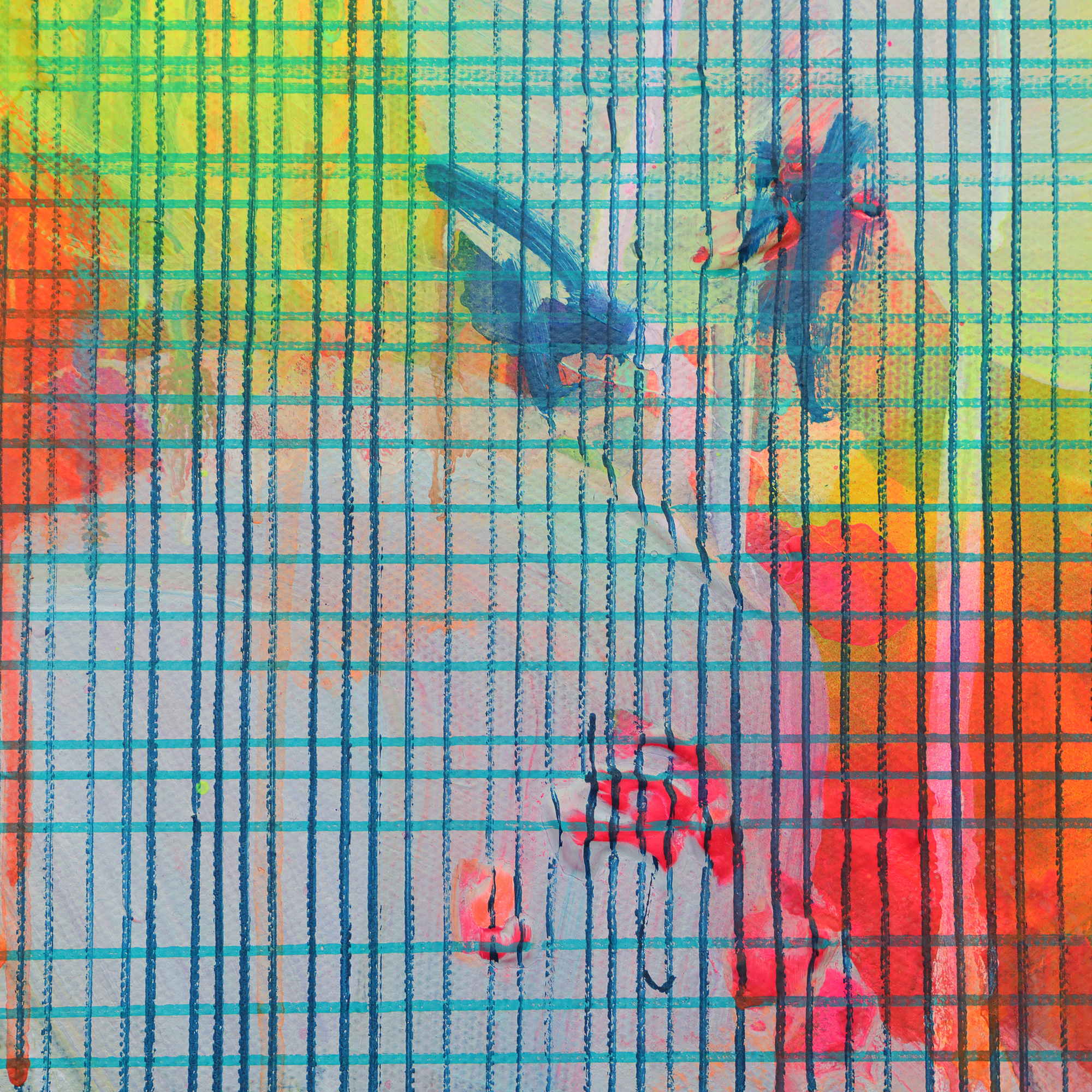 Detail XXL XL Gemälde Bild neon pink blau gelb weiss Linien Streifen Kleckse abstrakt