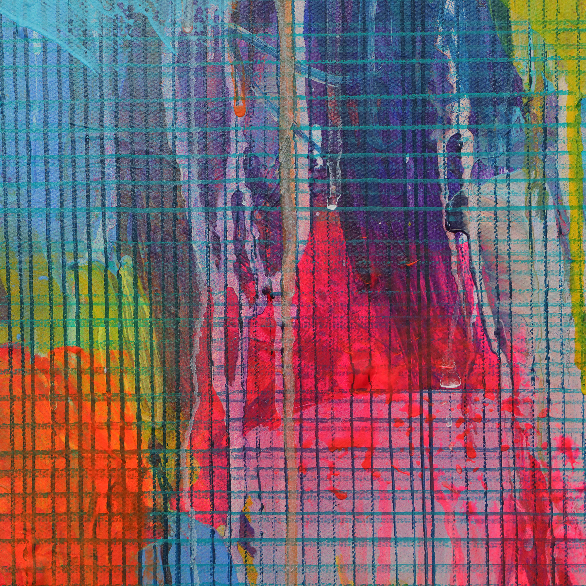 Detail XXL XL Gemälde Bild neon pink blau gelb weiss Linien Streifen Kleckse abstrakt
