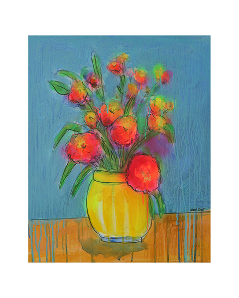 Blumenstrauß in gelber Vase - 60 x 50 cm - 30 Euro