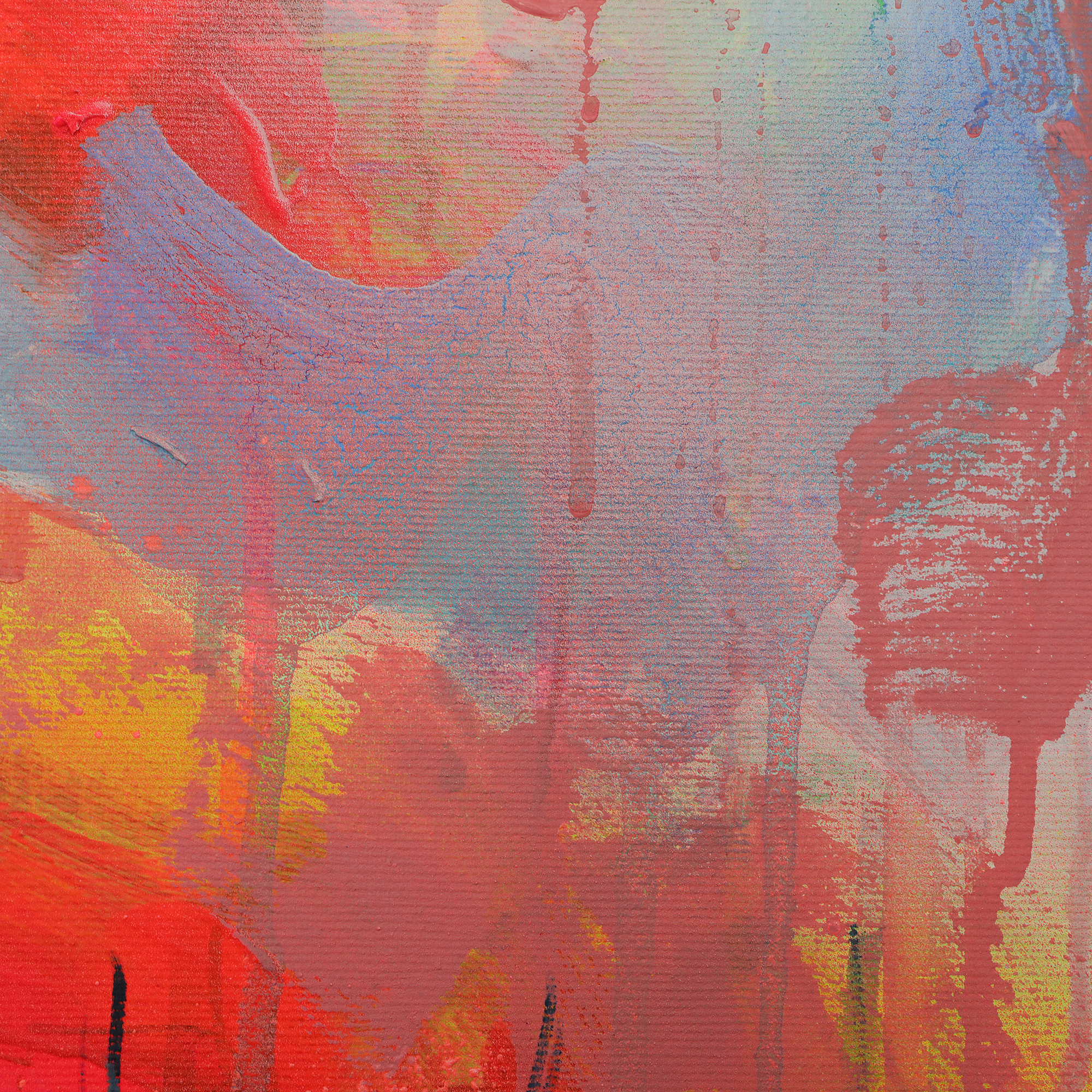 Detail Gemaelde neon gelb rosa orange Landschaft Meer Strand Segel Boot Berge Kleckse