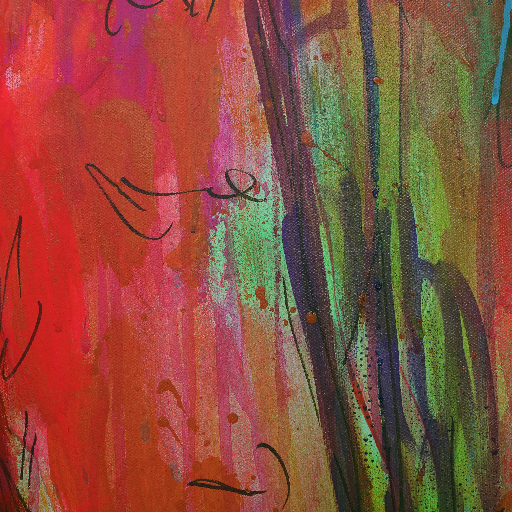 Nahaufnahme XL Wand Gemaelde Bild Vogel Papagei neon rot blau abstrakt Tier Ara Portraet Art