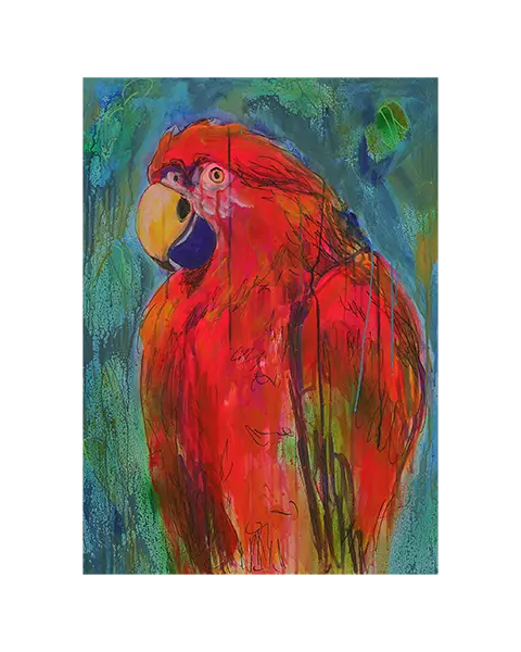XL Wand Gemaelde Bild Vogel Papagei neon rot blau abstrakt Tier Ara Portraet Art