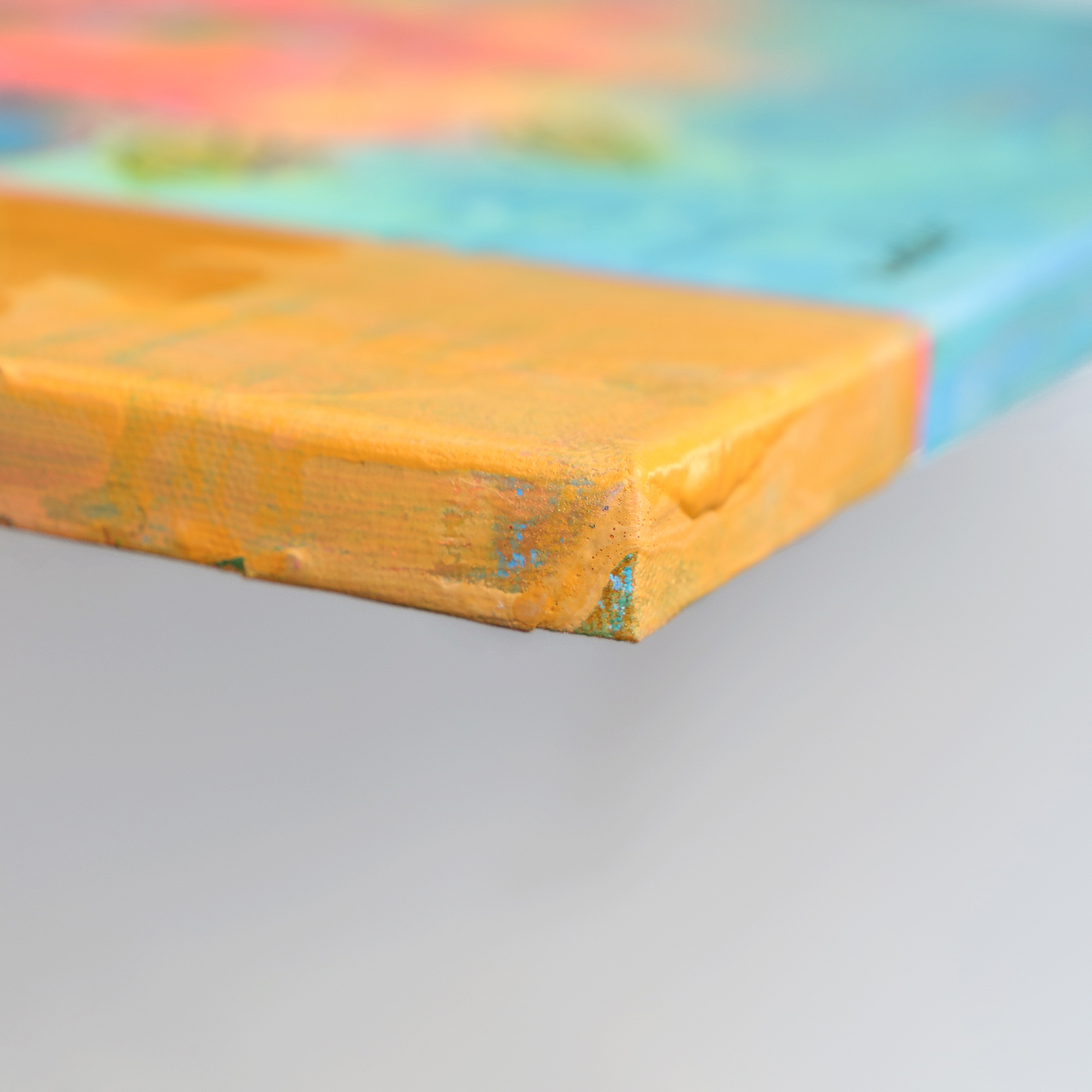 Detail echtes Gemälde Bild XS mini klein neon pink gelb Blumen Strauss Bouquet blau