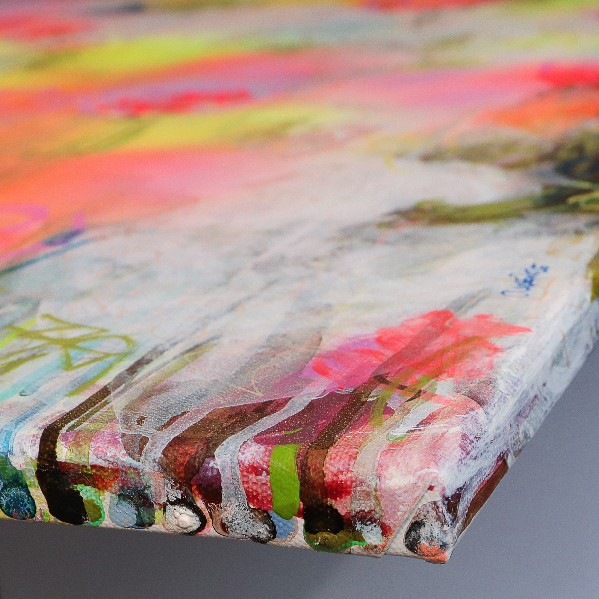 Detail Gemaelde Bild XXL gross neon abstrakt weiss Blumen Wiese Garten Feld Landschaft