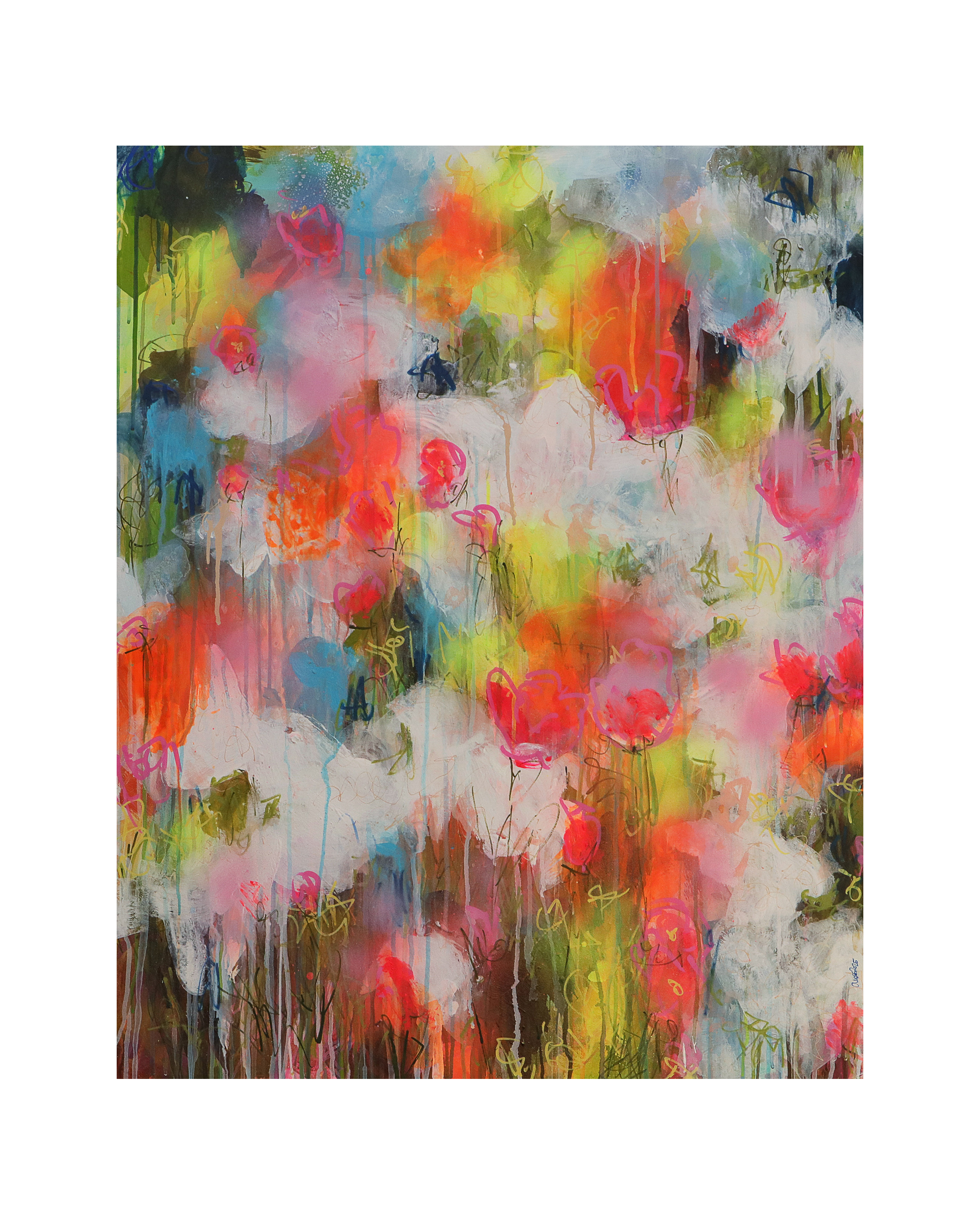 Gemaelde-Bild-XXL-gross-neon-abstrakt-weiss-Blumen-Wiese-Garten-Feld-Landschaft