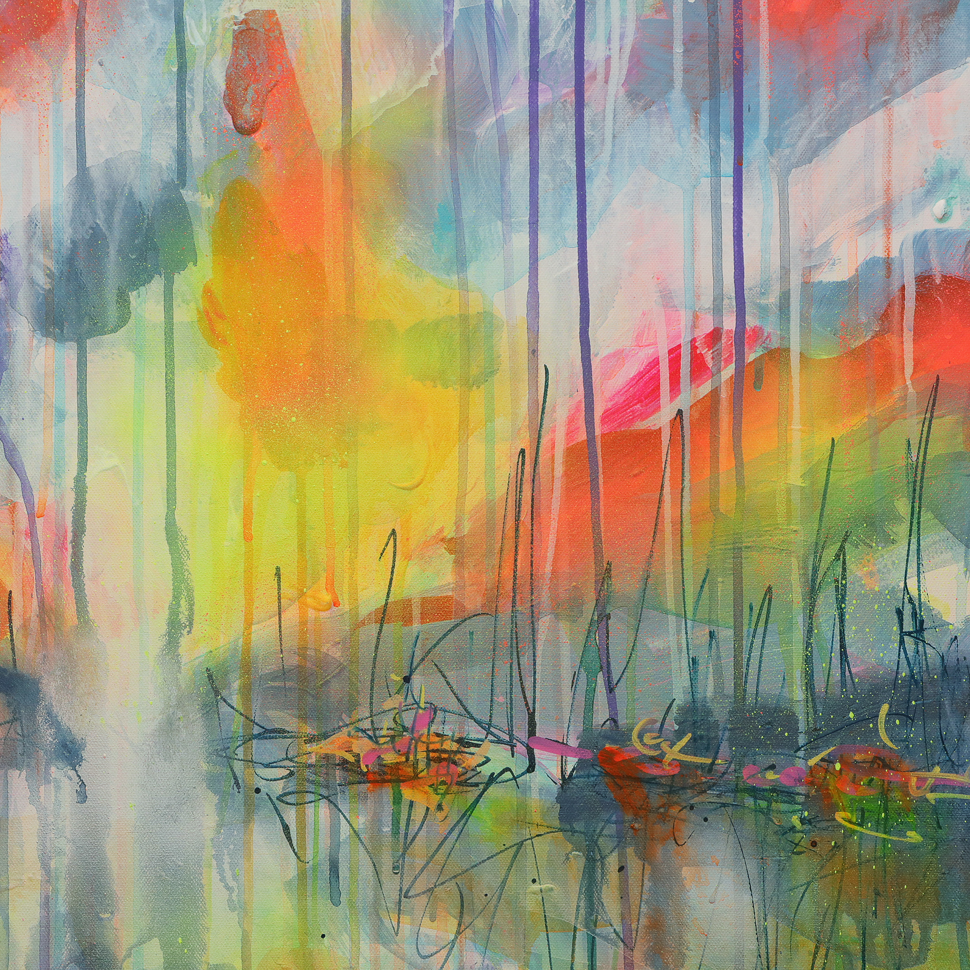 Detail Gemaelde Bild XL gross neon abstrakt blau Meer Landschaft Wasser Urlaub Unikat