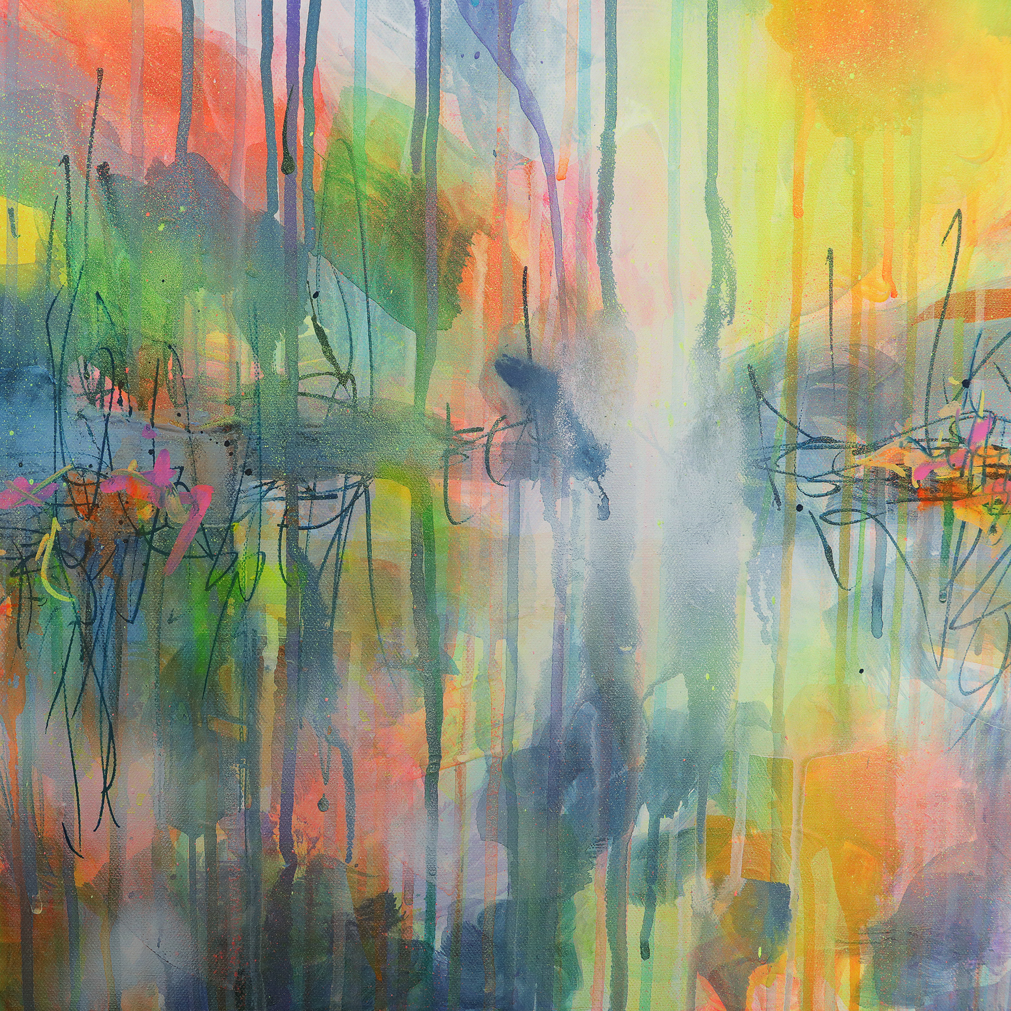 Detail Gemaelde Bild XL gross neon abstrakt blau Meer Landschaft Wasser Urlaub Unikat