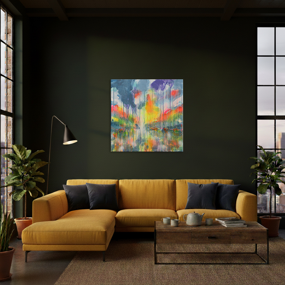 Detail Gemaelde Bild XL gross neon abstrakt blau Meer Landschaft Wasser Urlaub Unikat