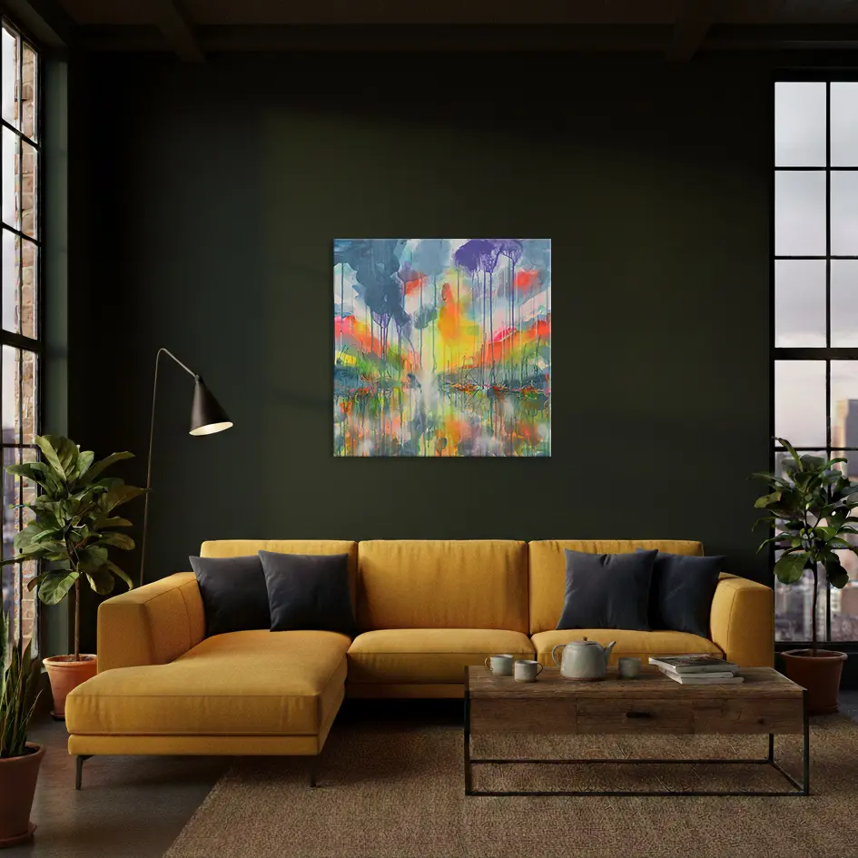 Wandbild für modernes Wohndesign Gemaelde Bild XL gross neon abstrakt blau Meer Landschaft Wasser Urlaub Unikat