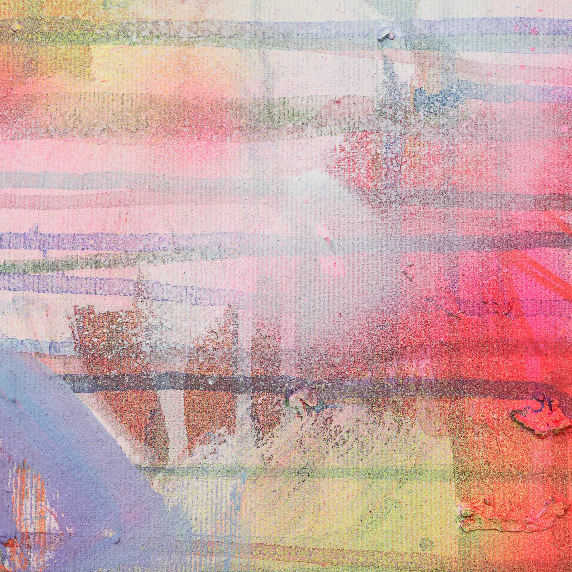 Nahaufnahme Mini XS klein Gemälde Bild abstrakt neon gelb pink lila weiß Linien Streifen