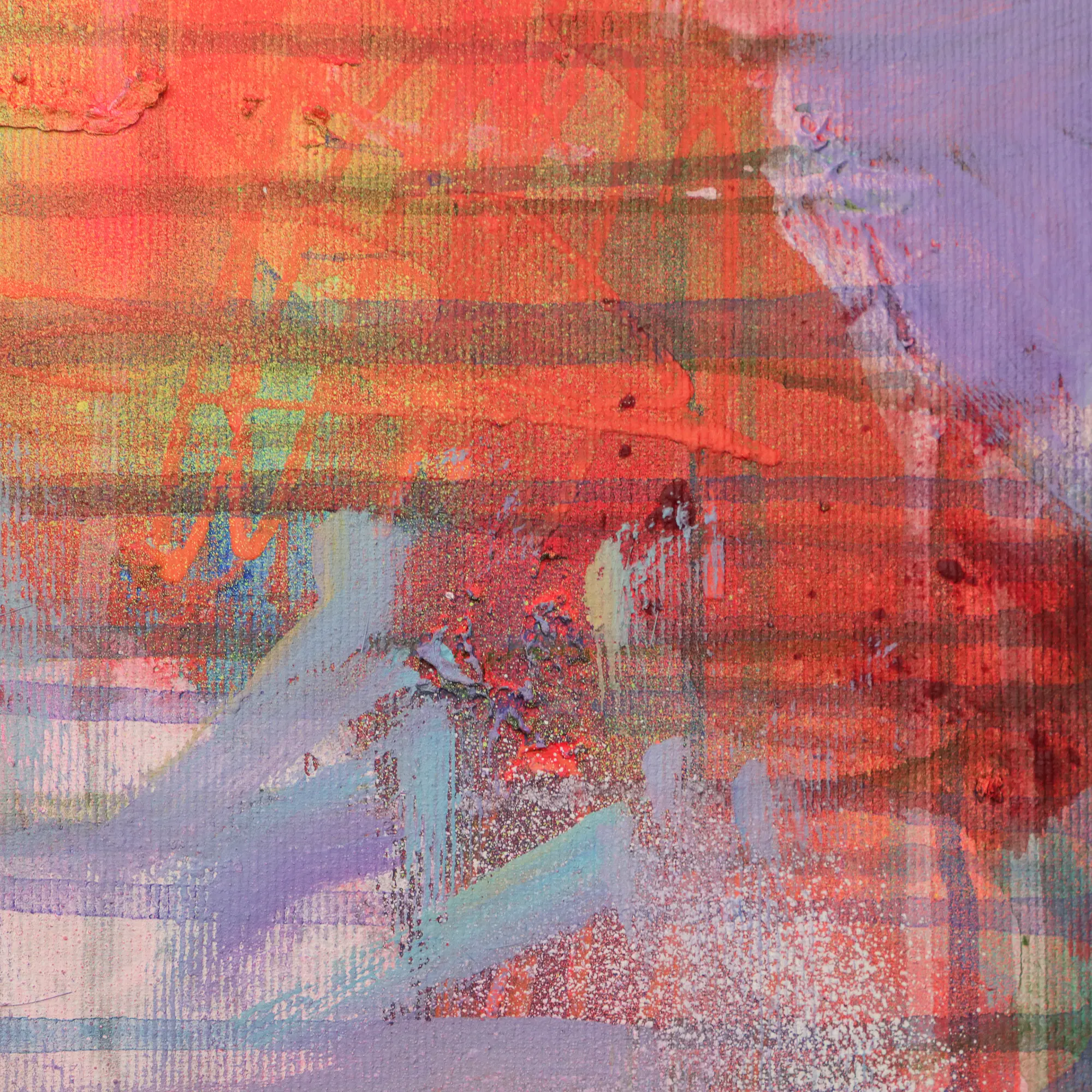 Nahaufnahme Mini XS klein Gemälde Bild abstrakt neon gelb pink lila weiß Linien Streifen