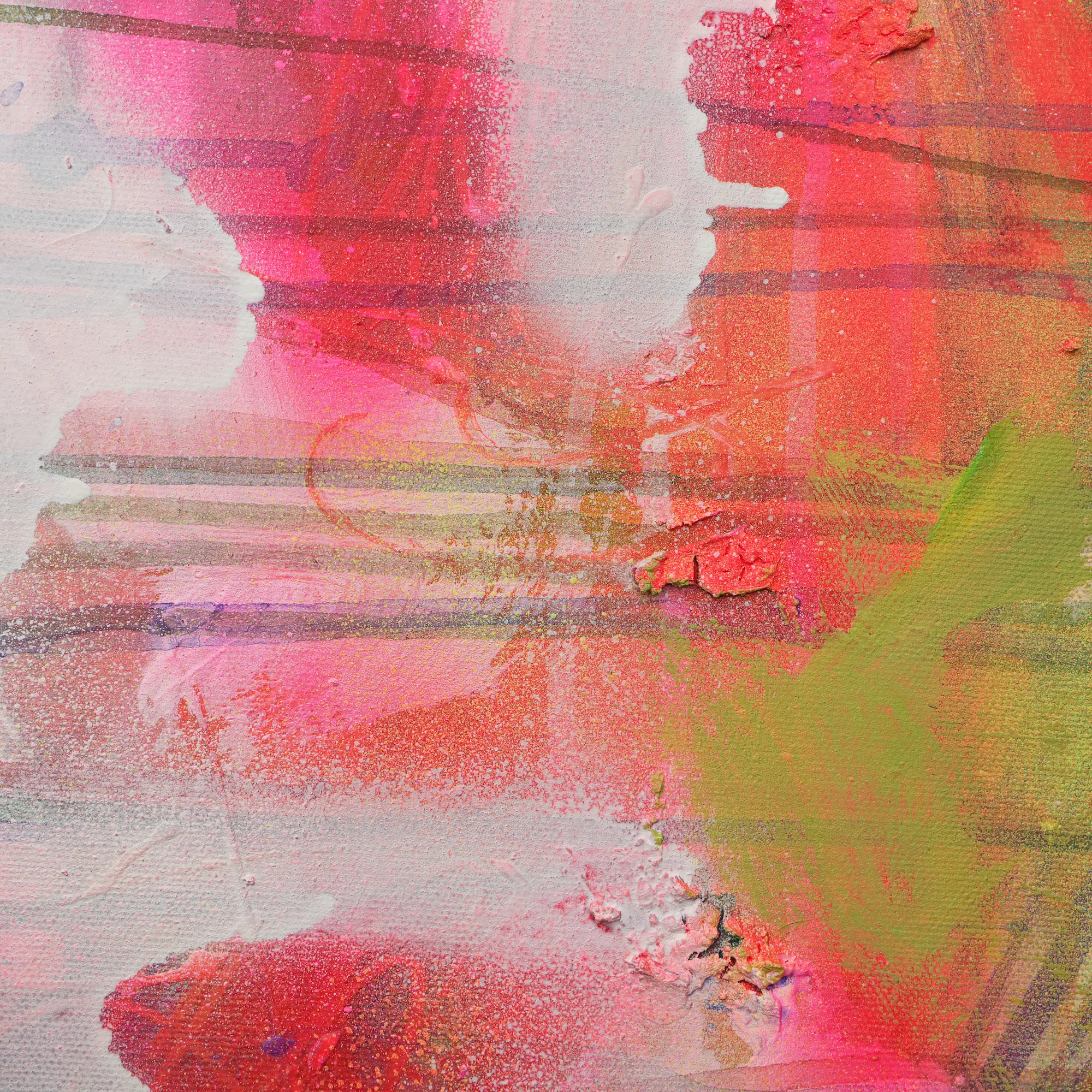 Nahaufnahme Mini XS klein Gemälde Bild Kunst neon gelb pink orange weiß Linien Streifen