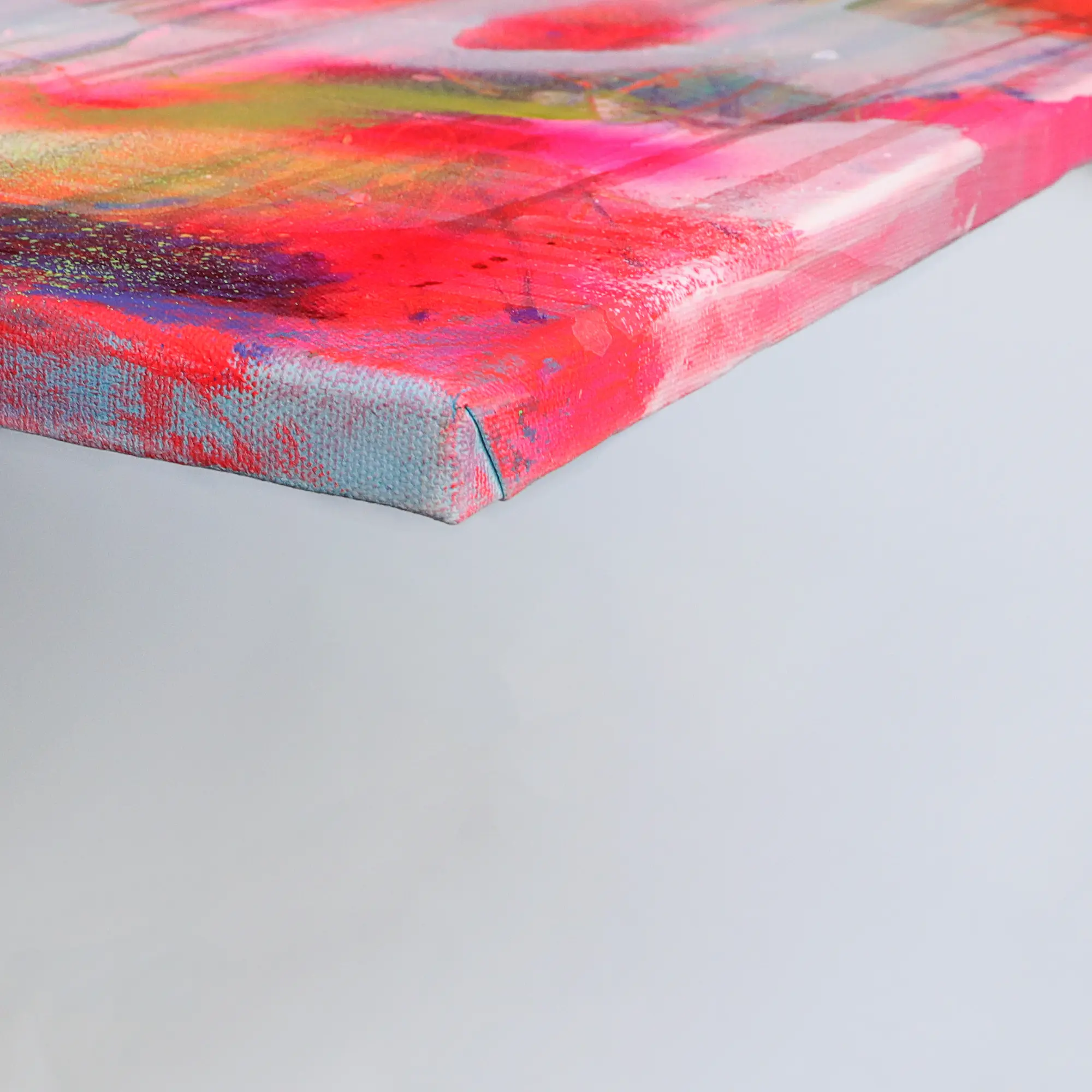 Nahaufnahme Mini XS klein Gemälde Bild Kunst neon gelb pink orange weiß Linien Streifen