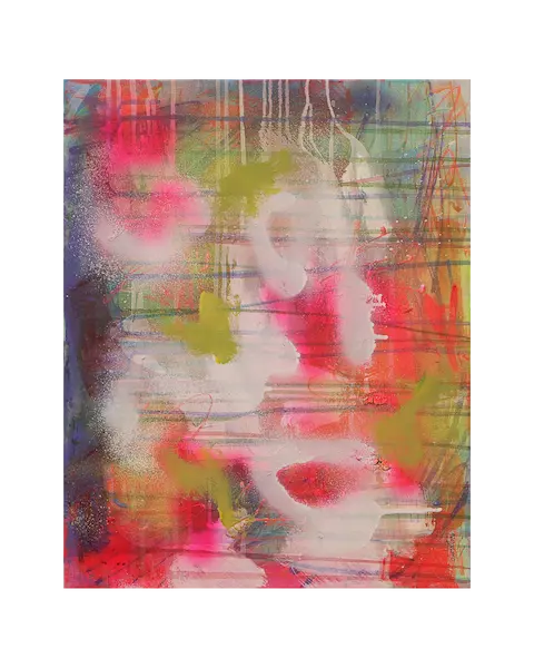 Mini XS klein Gemälde Bild Kunst neon gelb pink orange weiß Linien Streifen