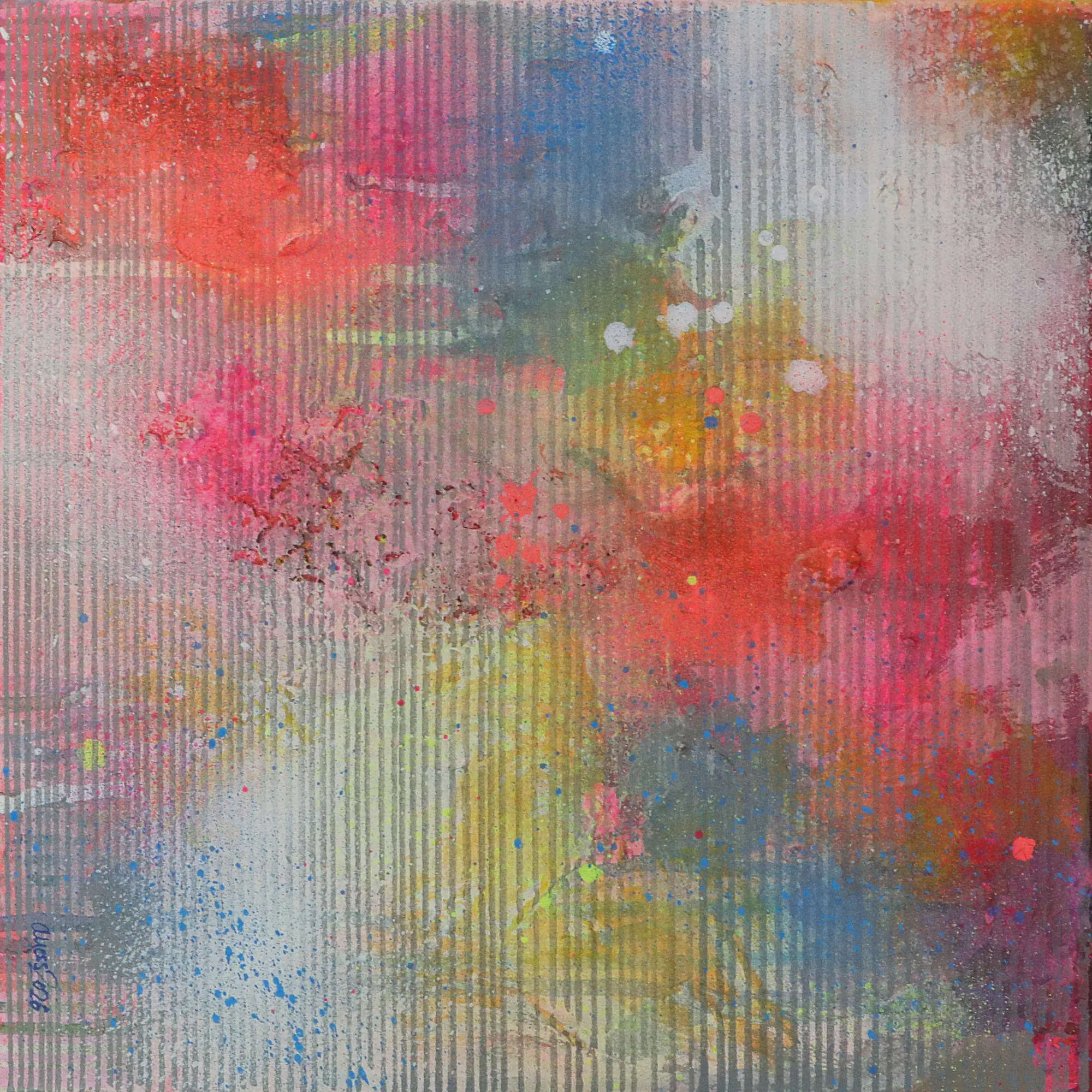 kleines Acryl Gemälde Wand Bild Deko Unikat neo pink gelb weiß günstig hype