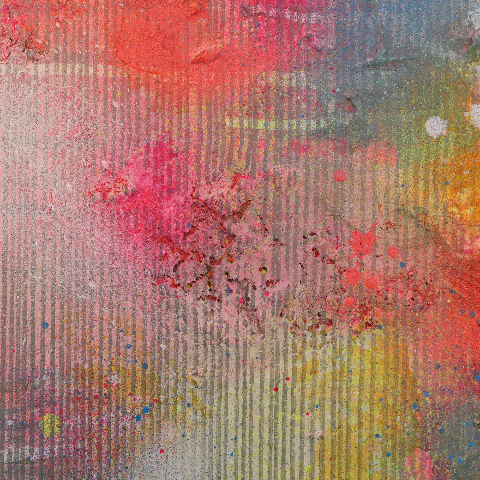 Nahaufnahme kleines Acryl Gemälde Wand Bild Deko Unikat neo pink gelb weiß günstig hype