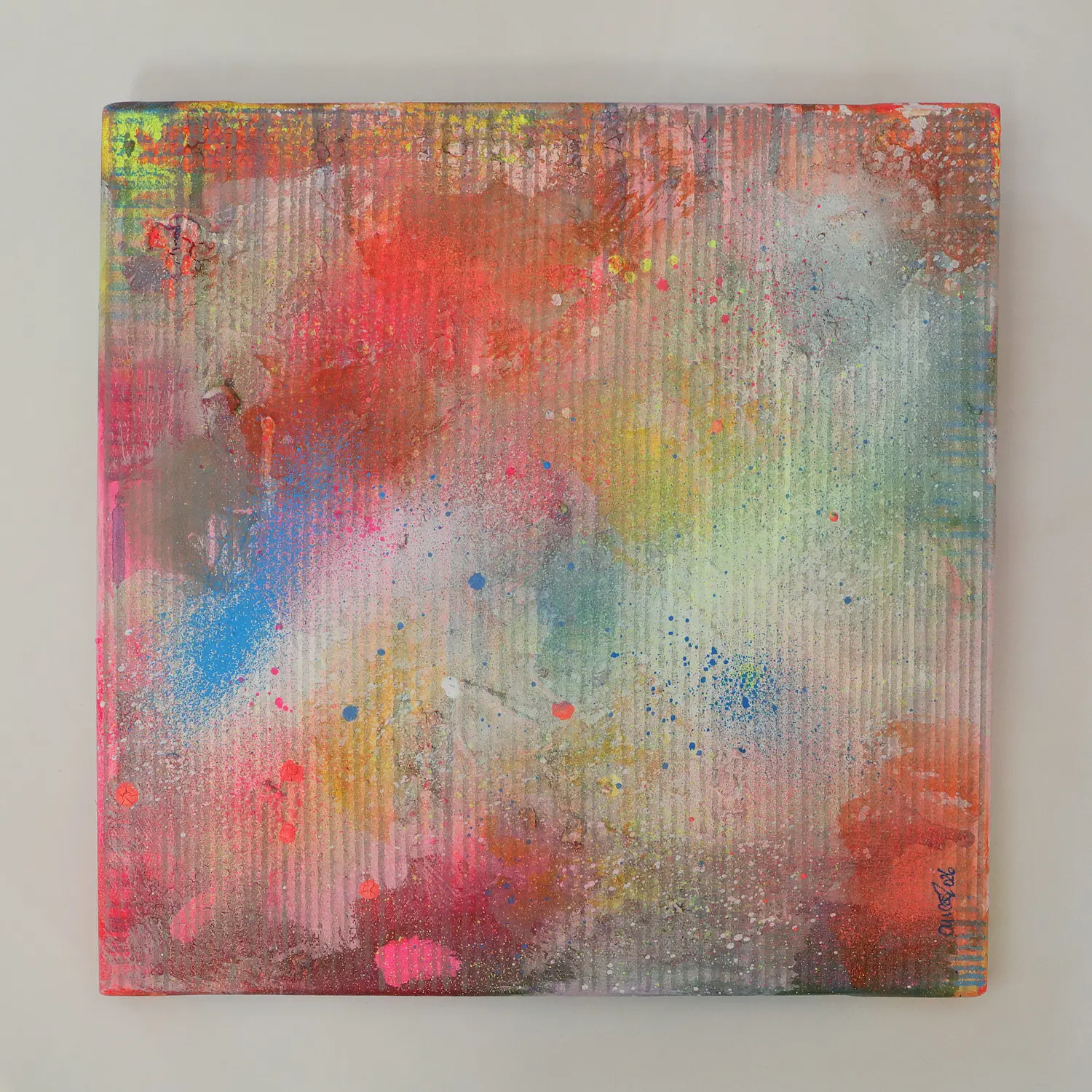 Nahaufnahme kleines Acryl Gemälde Wand Bild Deko Unikat neon pink gelb weiß günstig hype