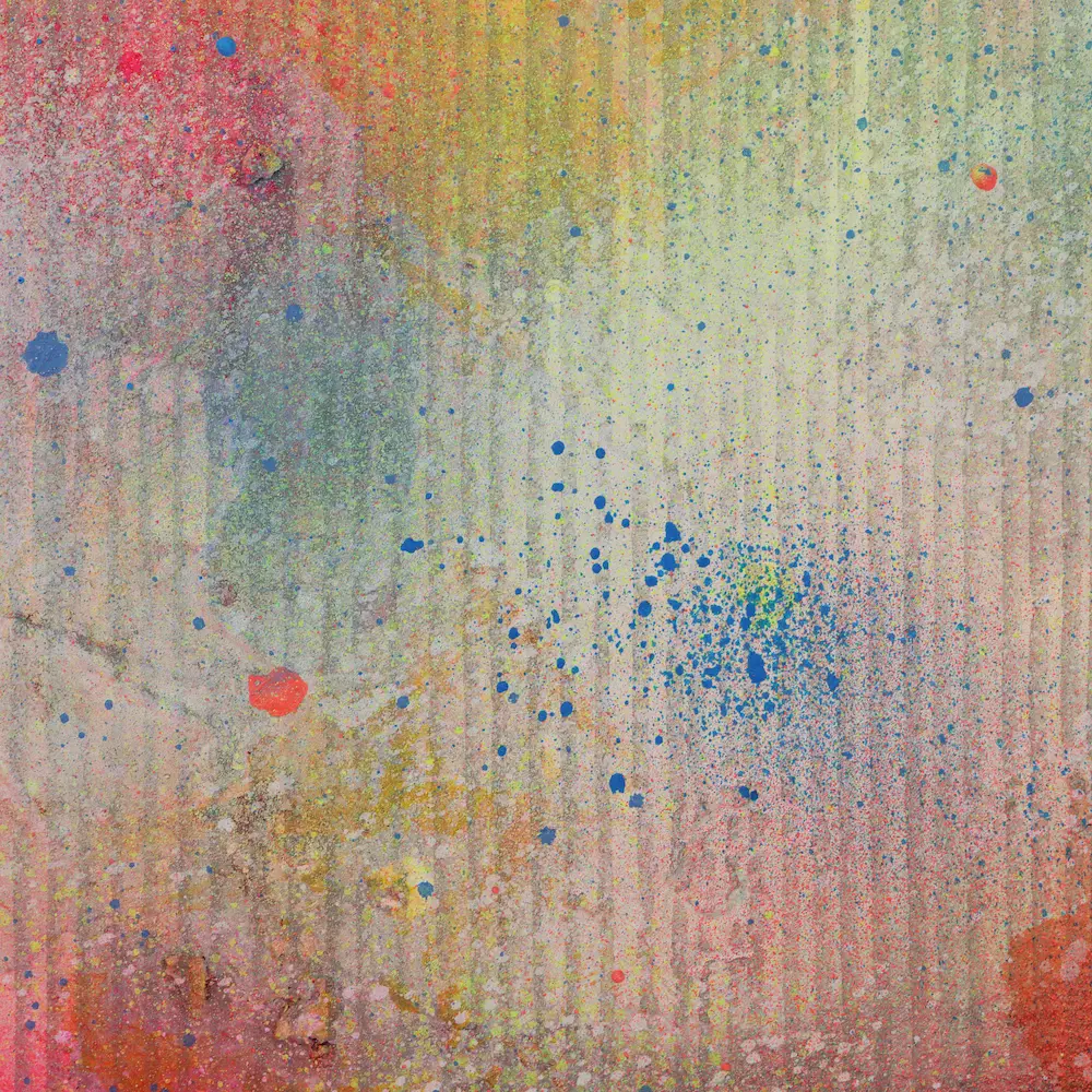 Nahaufnahme kleines Acryl Gemälde Wand Bild Deko Unikat neon pink gelb weiß günstig hype