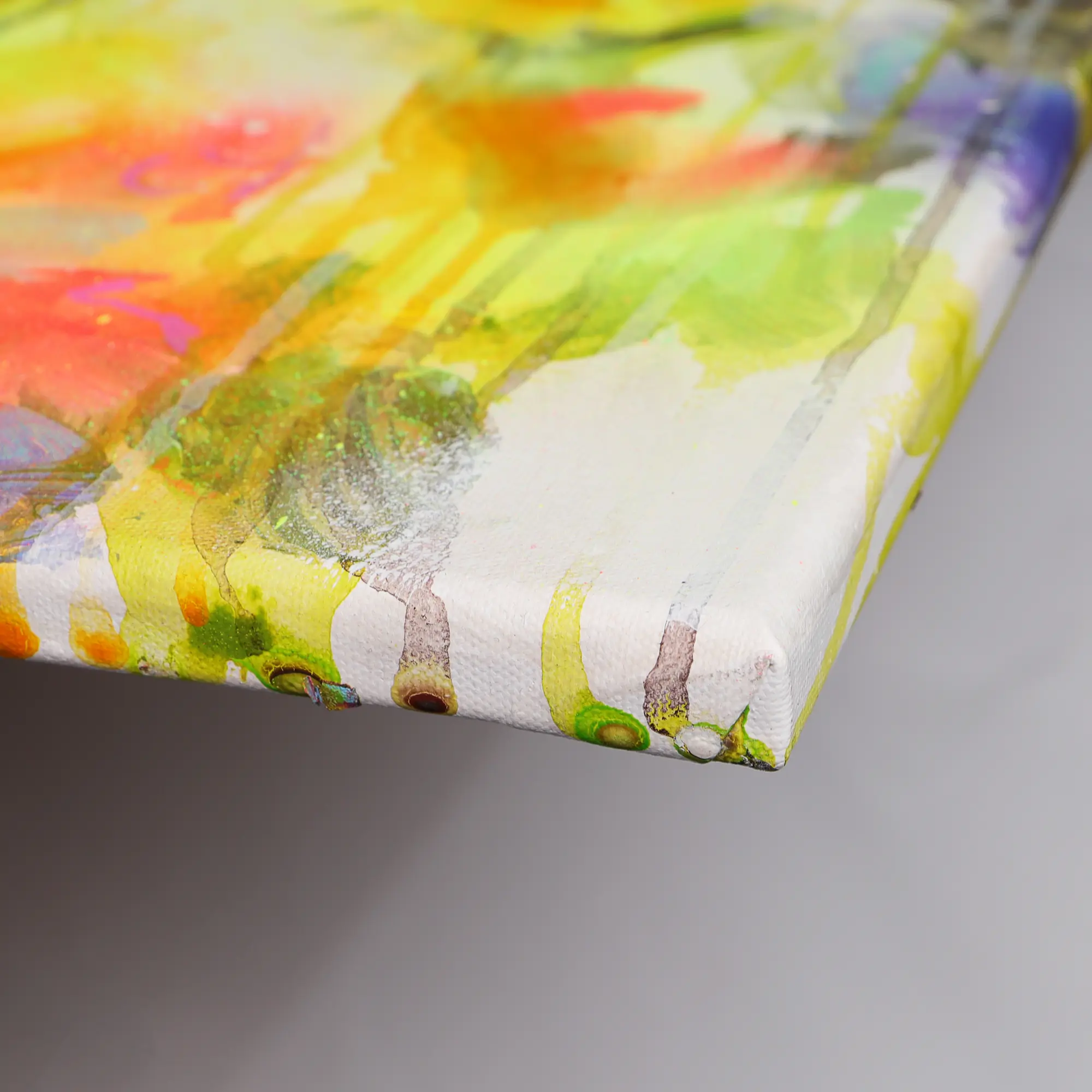 Nahaufnahme Acryl Gemälde Blumen Garten weiß hell neon rot pink gelb orange Kunst abstrakt