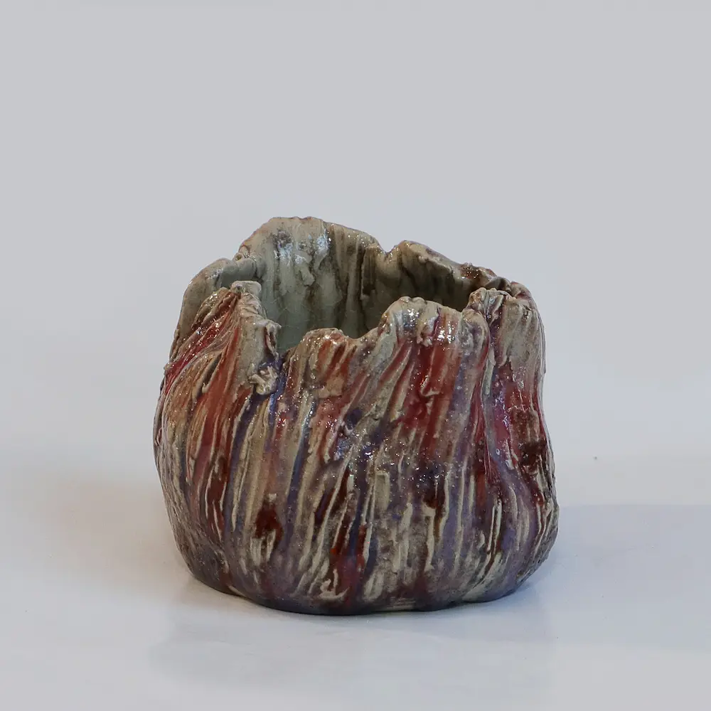 klein Steinzeug Schale Mohn Blüte transparent rot Keramik Blume edel Deko Art