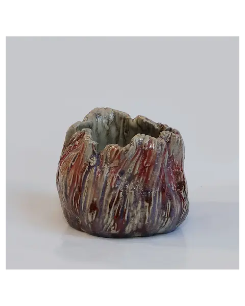 klein Steinzeug Schale Mohn Blüte transparent rot Keramik Blume edel Deko Art