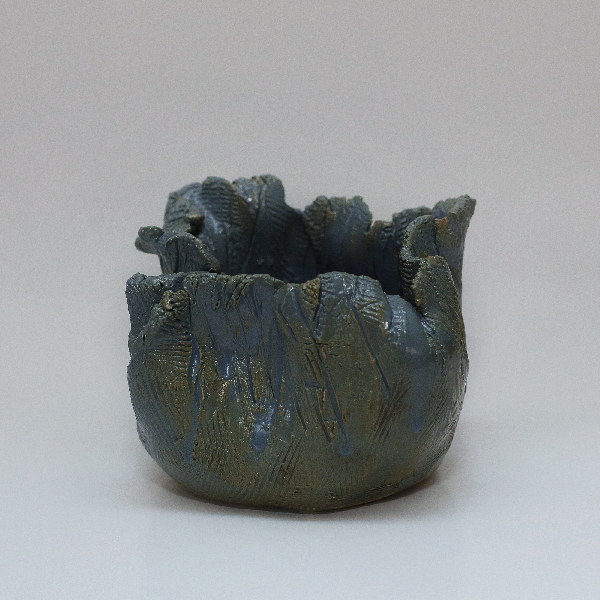 Keramik Blume Blüte Mohn Tulpe blau gruen mittel Schale Mini XS klein