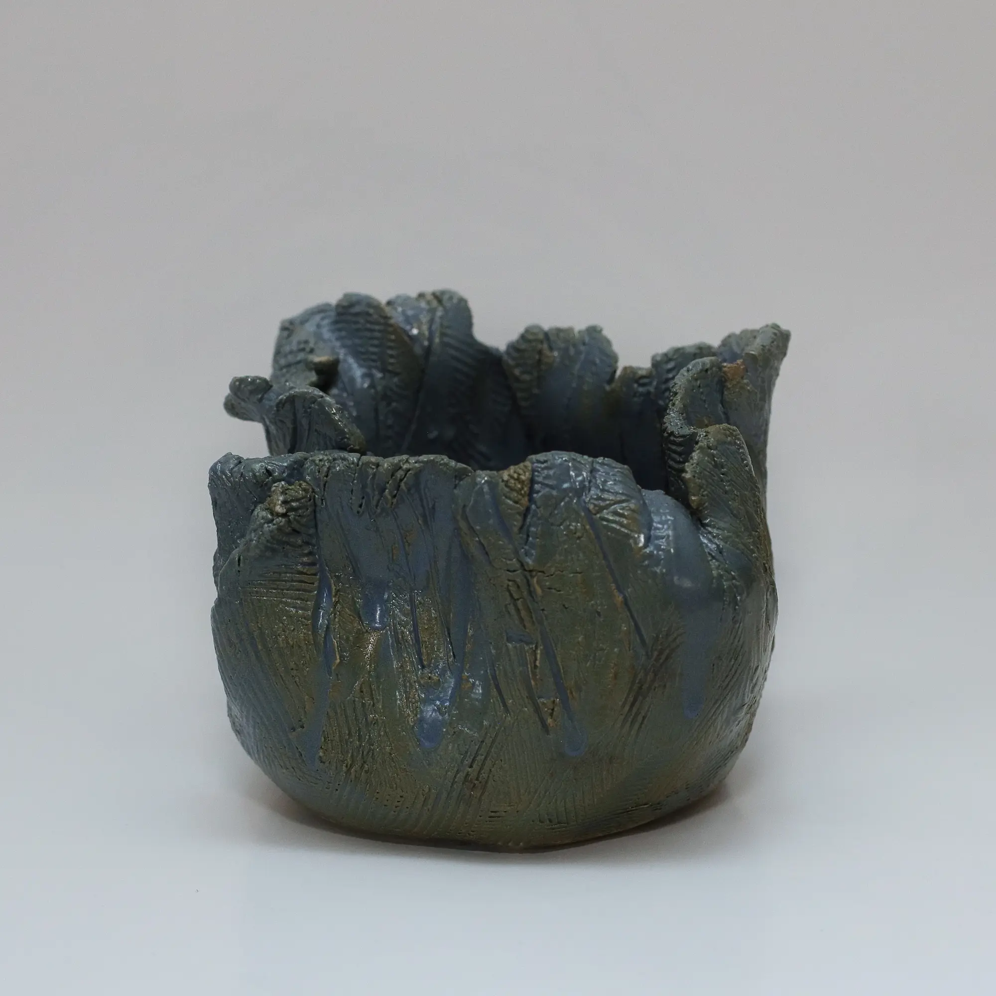 Keramik Blume Blüte Mohn Tulpe blau gruen mittel Schale Mini XS klein